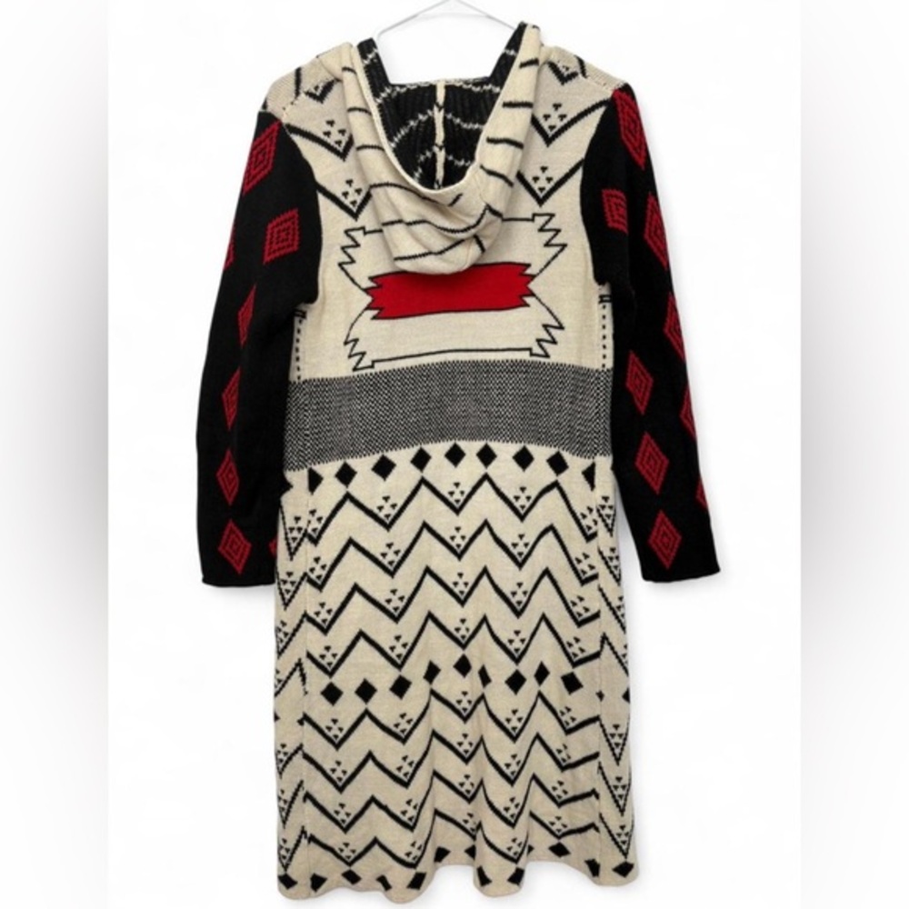 Women's Paper Crane Tribal Aztec Hooded Knit Duster‎ Cardigan Small Cozy